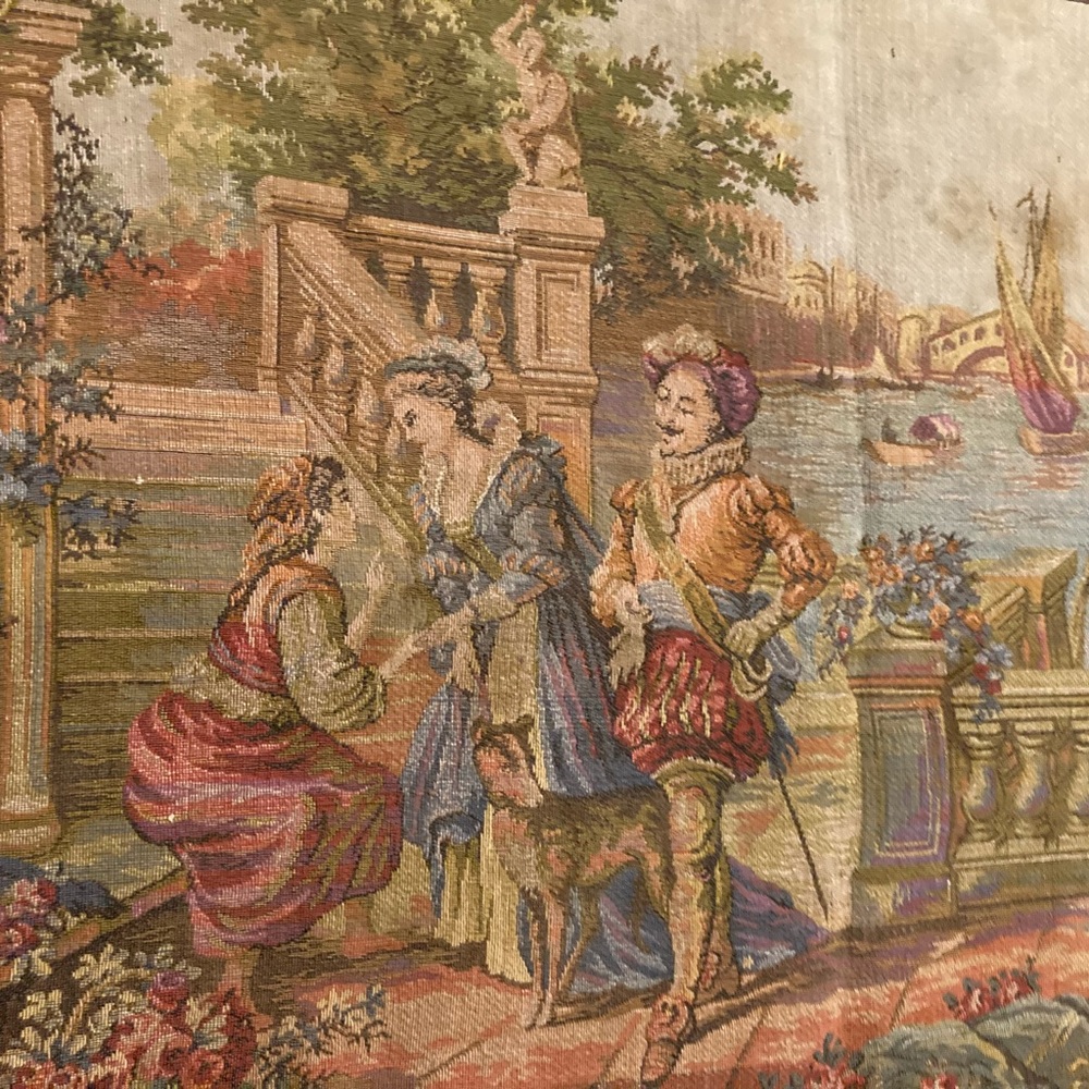 Belgium Tapestry Classic Scene Mid 20th Century Embroidery Cotton